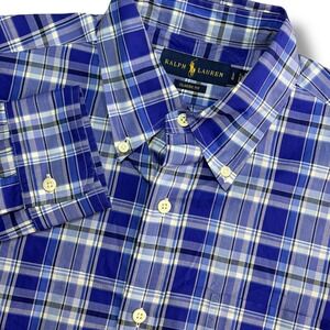 Ralph Lauren Button Down Shirt Men Large Blue Plaid Classic Fit Long Sleeve Prep